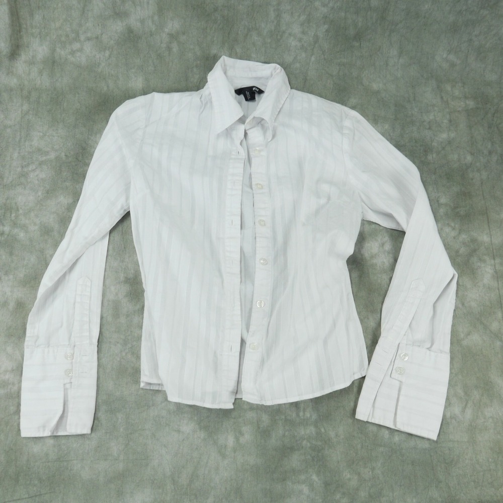 EUC H&M Textured Stripes White Blouse Sheer Textured Size 6      8520